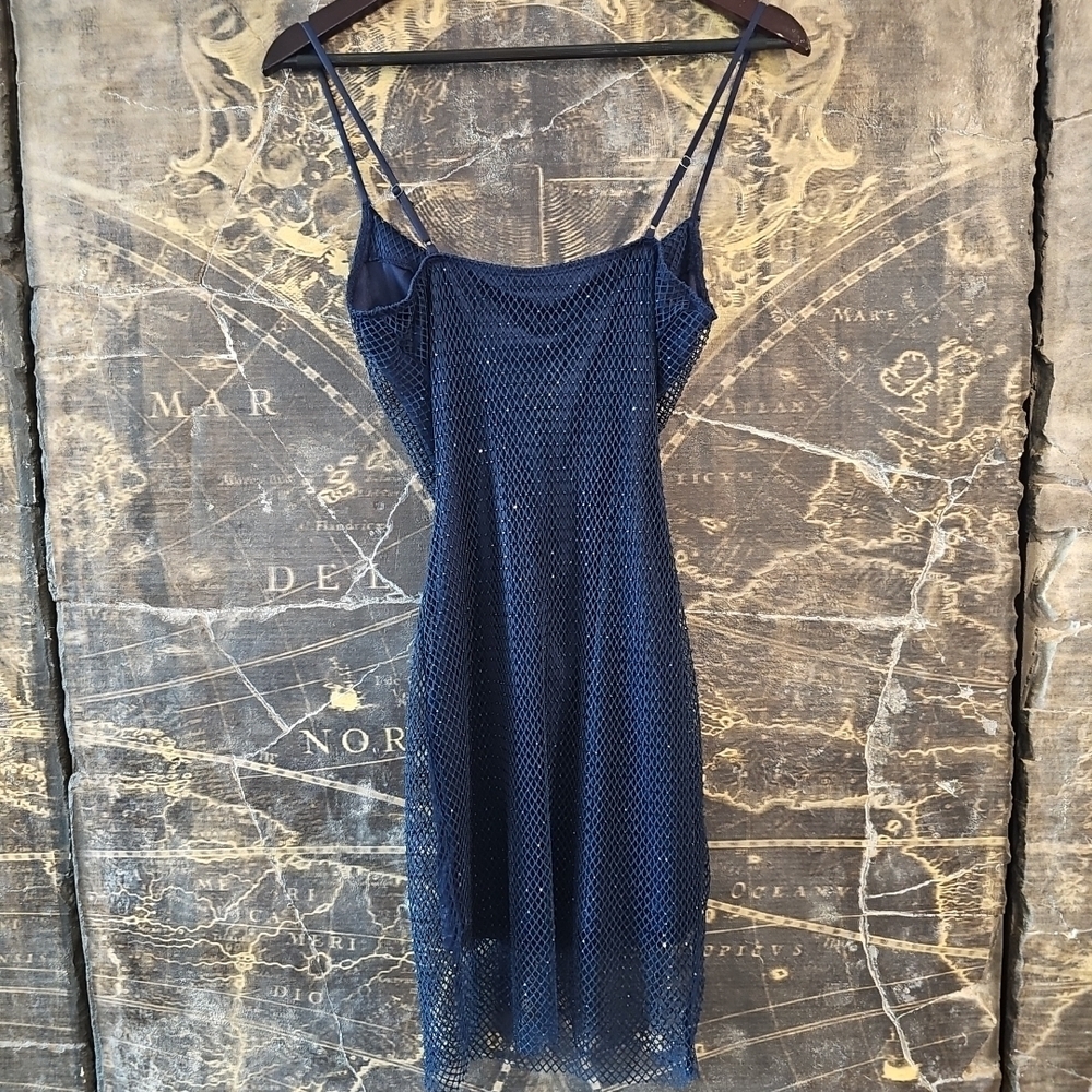 Windsor Royal Blue Rhinestone Fish Net Dress Party Cocktail - Picture 5 of 5